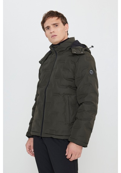 AC&Co / Altınyıldız Classics Erkek Hakı Standart Fit Normal Kesim Kapüşonlu Desenli Mont Haki