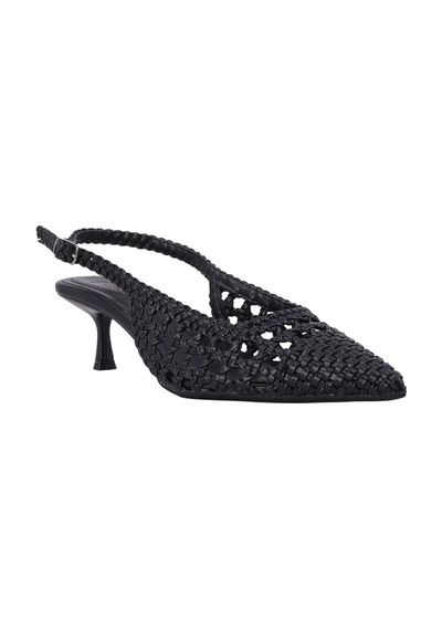 Feles Kadın Örgü Desenli Slingback Topuklu Ayakkabı Tokalı Siyah