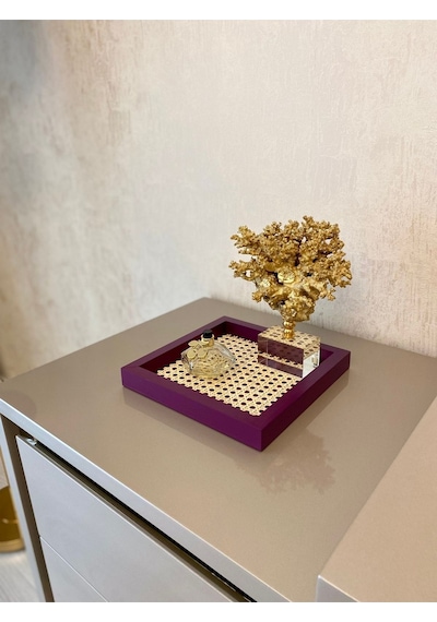 Rattan Hazeran Kare Tepsi Mor-24x24 Cm %100 Doğal Hazeran