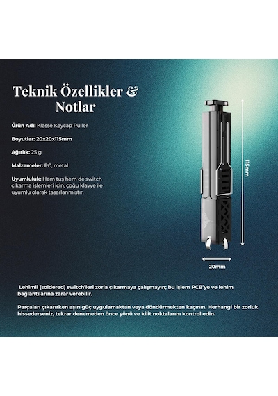 Klasse Keycap Ve Switch Puller, 2'si 1 Arada Klavye Tuş Ve Switch Sökme Aparatı Dark