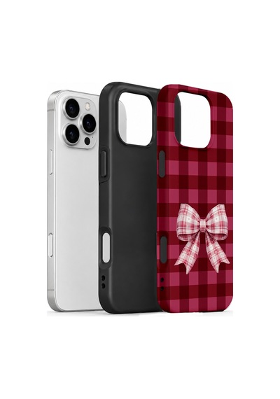 Velvoria Valestra Cherry Gingham Bow Apple Apple iPhone Uyumlu 16 Pro Max Darbe Korumalı Kılıf Valestra Select - Cherry Gingham Bow