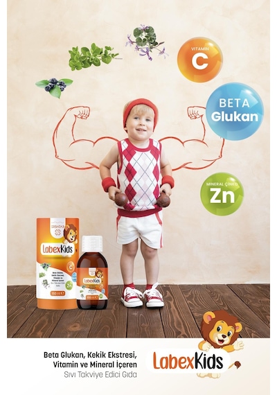 Labex Kids Çinko Kekik Beta Glukan Karamürver Çocuk Multivitamin Şurup 150 ML