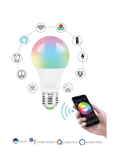 Ack Led Ampul Rgb Wifi Akıllı Uzaktan Kumanda E27 16 Milyon Renk
