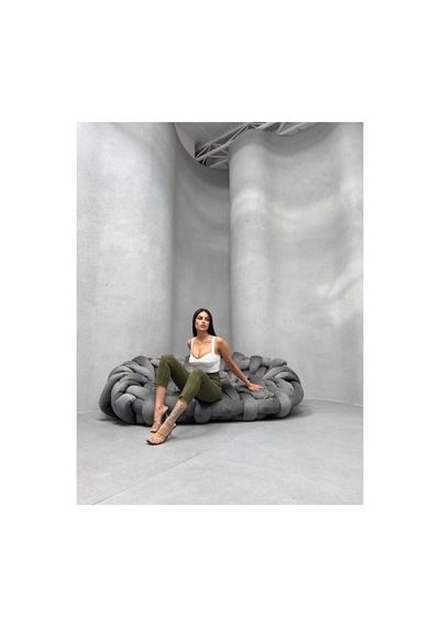 Kene Jeans Kadın Haki Yüksek Bel Keten Paça Kesik Dar Paça Pantolon Haki