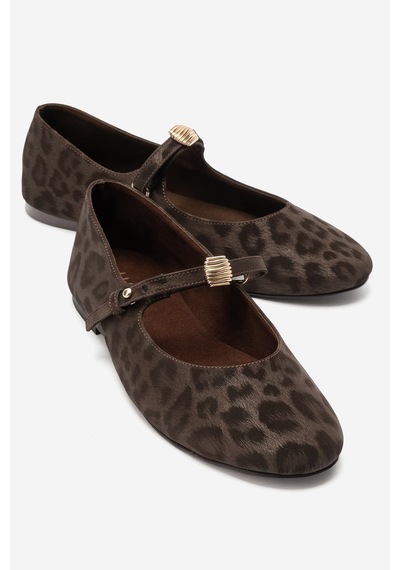 Luvi Shoes Kathy Kahverengi Desenli Tokalı Kadın Babet Ayakkabı