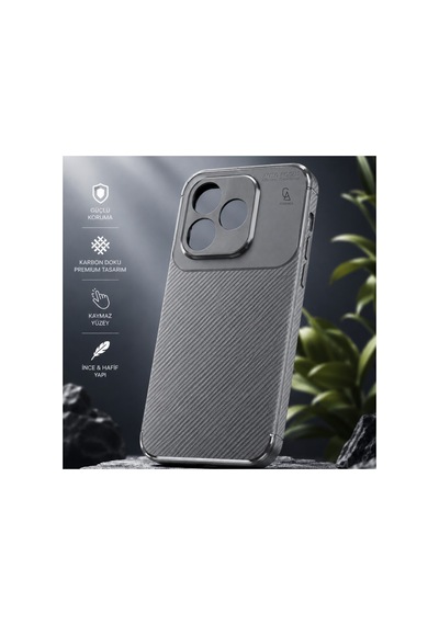 Honor 600 Lite Uyumlu Karbon Tasarım Silikon Telefon Kılıfı Ve Temperli Cam Ekran Koruyucu Gri