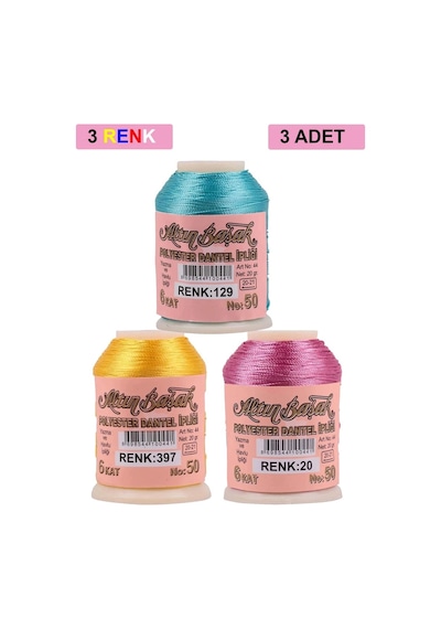 Hubrendy Tedarik 3 Adet Altınbaşak Oya Ve Dantel İpi 20 Gr - Royaleks - No: 397 - 020 - 129