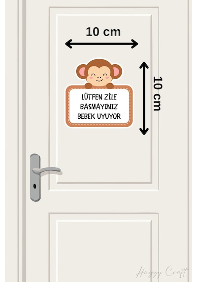 Lütfen Zile Basmayınız Bebek Uyuyor Minnoş Maymun Sticker Kapı Zili Etiketi Açık Kahverengi