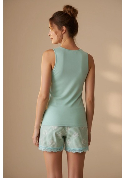 Gd Goldoremi Premium Kadın Modal Likralı Rahat Kumaş Askılı Şortlu Pijama Takım Yeşil