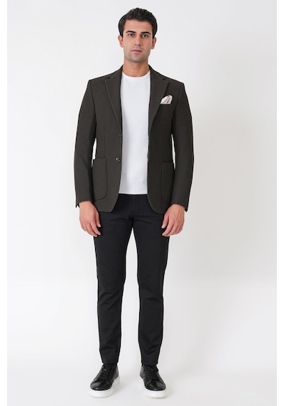 Slim Fit Torba Cepli Fitilli Dokuma Esnek Yünlü Haki Ceket C 747