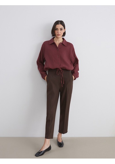 Lcw Vision Bordo Oversize Müslin Kadın Gömlek
