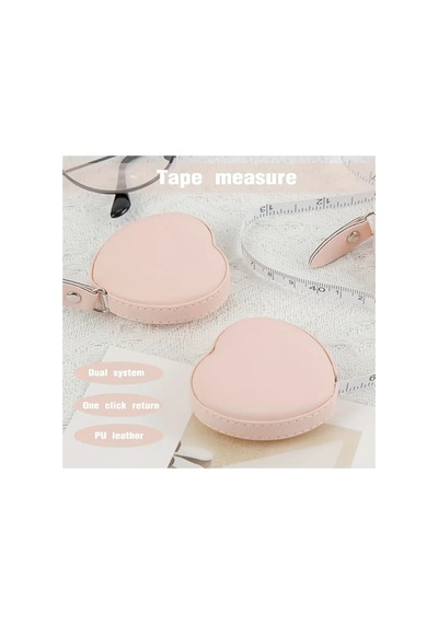 Kalp Şekilli Mezura, Pembe, Pu Deri, 6cm X 1.5cm, Otomatik Geri Sarmalı, Çift Sistemli, Taşınabilir 0-10