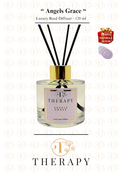 Therapy Smell, Angels Grace - Lüks Çubuklu Oda Kokusu / 120 Ml / Extra Clear Silindir Cam Şişe / Metal Altın Kapak Fresh