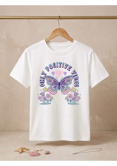 Only Posıtıve Vıbes Baskılı Oversize Kompak T-shirt Beyaz