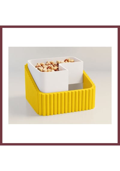 Storeşahin 3d Baskı Fıstık Kasesi - Çift Hazneli Kabuk Ayırıcı Sunum Kasesi - Sarı Beyaz Shn0720 Sarı - Beyaz