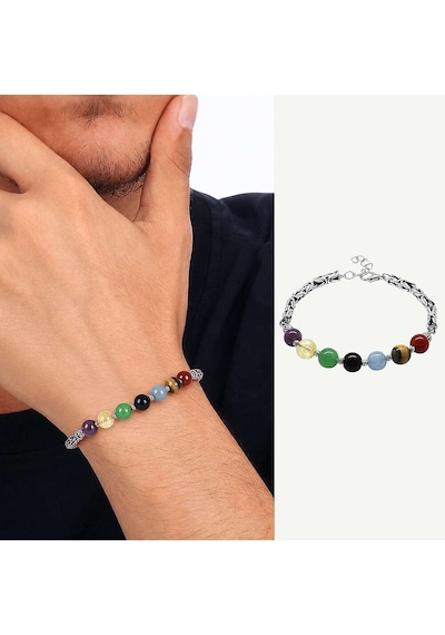 Tesbihane Metal Kral Zincirli Küre Kesim Çoklu Doğaltaş Kombinli Erkek Başarı Bilekliği Çok Renkli