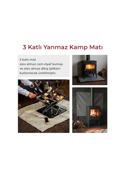 Çadır Soba Altı Yanmaz Kumaş Çok Amaçlı 3 Katlı Kamp Matı 100x100cm Gri