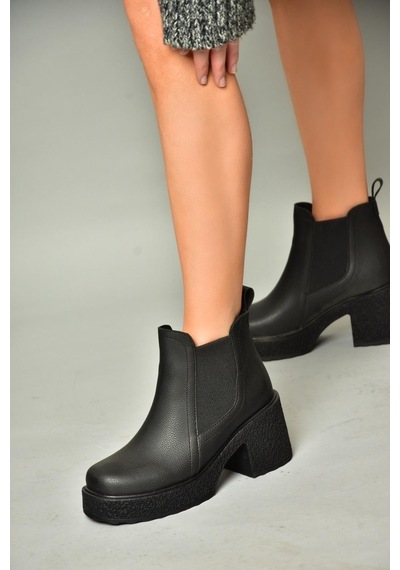 Fox Shoes T996220009 Siyah Kalın Topuklu Kadın Bot Siyah-Suni Deri