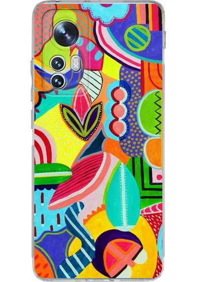 Xiaomi Mi 12 Pro İle Uyumlu 1mm Slim Fit Retro Colors 6 Baskılı Şeffaf Kılıf Şeffaf
