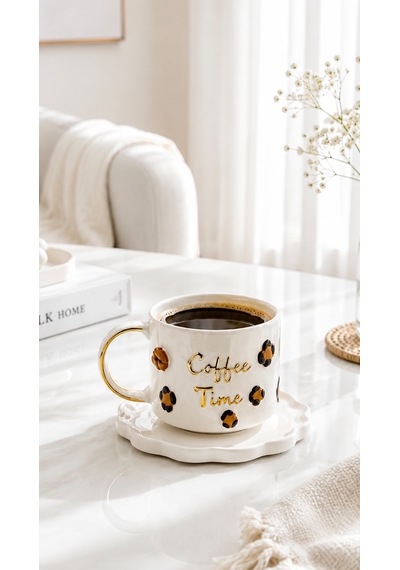 Coffee Time El Yapımı Seramik Kupa 24k Altın Detaylı Çok Renkli