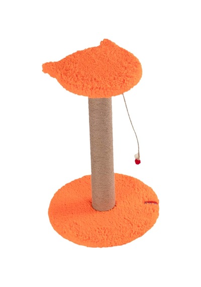 Tr Stepli Kedi Yüzlü Platform Tırmalama Tahtası, Gri Peluş Kaplı, Sisal İpli, Oyuncaklı Turuncu