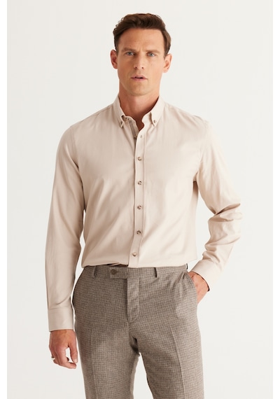 AC&Co / Altınyıldız Classics Erkek Bej Slim Fit Dar Kesim Düğmeli Yaka Pamuklu Gabardin Gömlek Bej AC&Co / Altınyıldız Classics Erkek Bej Slim Fit Dar Kesim Düğmeli Yaka Pamuklu Gabardin Gömlek Bej