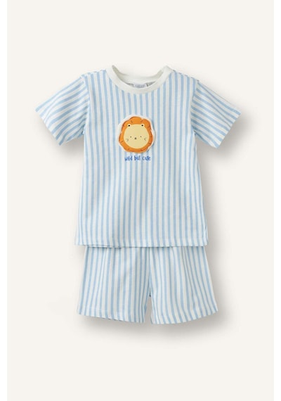 Defacto Çizgili Kısa Kollu Üst Şort Alt 2li Pijama Takımı Erkek Bebek H4033a526hsbe316 Mavi-be316