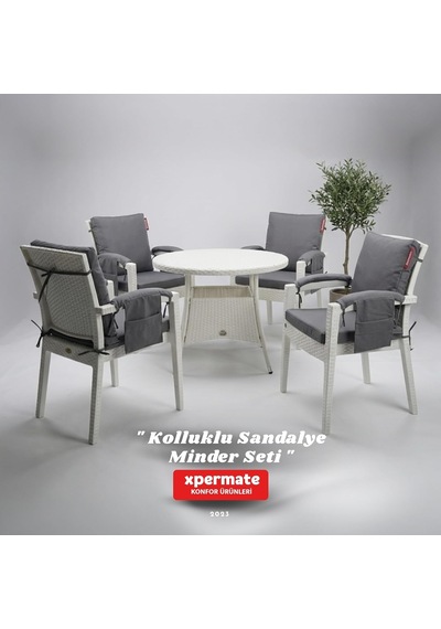 4 Parçalı Sırtlıklı Sandalye Minderi 46 X 46 Cm Kol Pedli Su Ve Leke İtici Bağcıklı Bahçe Balkon Minderi Seti Antrasit Çok Renkli