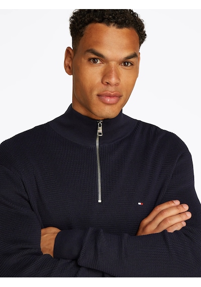 Tommyhilfigertextured Quarter Yarım Fermuarlı Triko Kazak Siyah