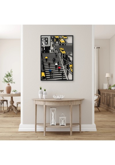 Yağmurlu Şehirde Yaya Geçidi - Metal Tablo - Dec0374 58 X 80 Cm Çok Renkli