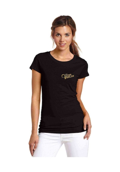 ßthe Outer Worlds Logo Baskılı Siyah Kadın Tshirt