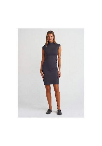 Dilvin 91238 Dik Yaka Kolsuz Mini Elbise-antrasit