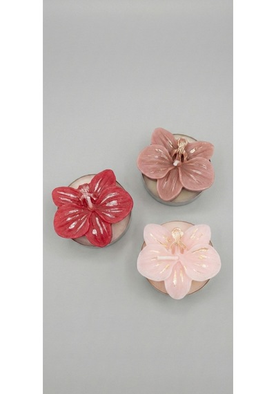 3'lü Orkide Tealight Dekoratif Soya Mum Beyaz