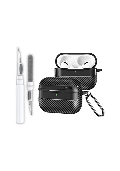 Airpods Pro 3. Nesil Uyumlu Karbon Fiber Hybrid Polymer Technology Premium Kulaklık Kılıfı Ve 3'ü 1 Arada Bluetooth Kulaklık Temizleme Kalemi Seti Siyah