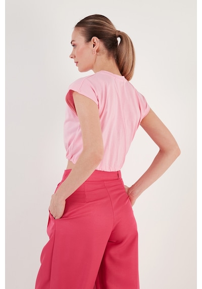 Lela Bisiklet Yaka % 100 Pamuk Crop Bayan T Shirt 5865587 Toz Pembe