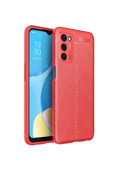 Oppo A55 5g Kılıf Deri Görünümlü Silikon Kamera Korumalı Üstün Koruma Pazarplus Kırmızı