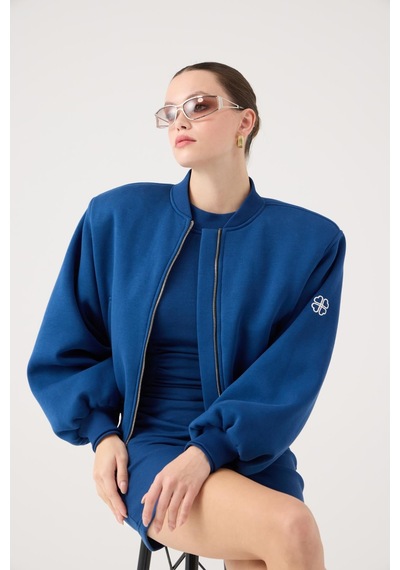 Holly Lolly Crop Kesim Vatkalı Parker Bomber Ceket Mavi