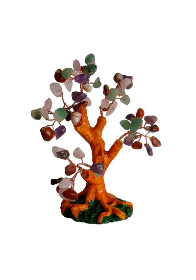 Karışık Doğal Taşlı Hayat Ağacı Biblo - 16x14 Cm El Yapımı Enerji