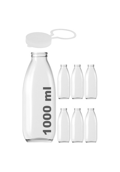 Afracam Süt Ayran Şişesi Şeffaf 1000 Ml Kapaklı Cam Şişe 6 Adet