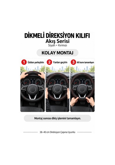 Trobus Ford Transit Connect 2002-2013 Uyumlu Dikmeli Direksiyon Kılıfı Akış Siyah Kırmızı Siyah - Kırmızı