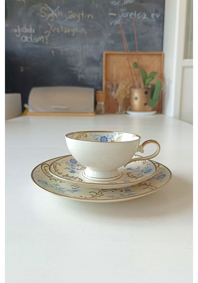 12401 Vintage Çay Fincanı Seti 3 Parça Mavi