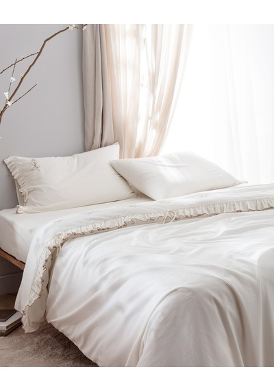 Madame Coco Perline King Size %100 Pamuk Fırfırlı Nevresim Takımı - Ekru/bej Çok Renkli