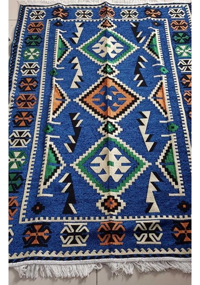 Coton Şark Köşesi Antep Anadolu Desenli Kilim Mavi 120 x 180 CM