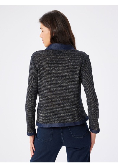 Faik Sönmez Denim Garnili Simli Örme Track Ceket W27ckt032 Uw27ckt03227 İndigo