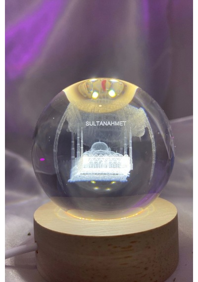 Sultan Ahmet 3d Led Işık Gecelambası Cam Küre Tek Renk Günışığı Ahşap Sultanahmet Cami Gece Lambası7 Cm