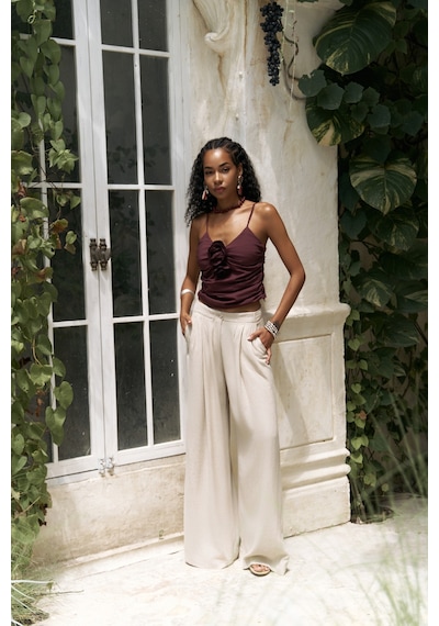 Mai Collection Mai Studios Co. Mahoney Bej Keten Palazzo Pantolon Bej