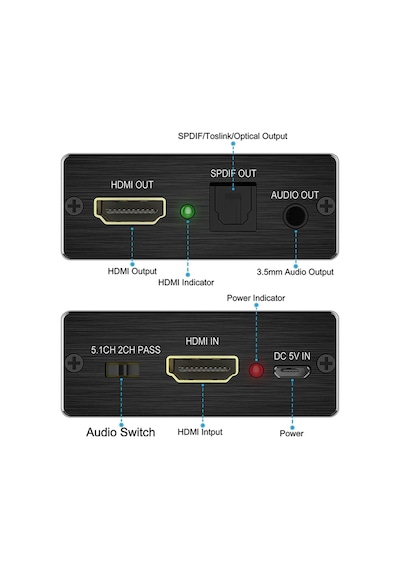 Hdmi Ses Ayırıcı Hdmi to Hdmi + 3.5mm Audio + Optik SPDIF Out