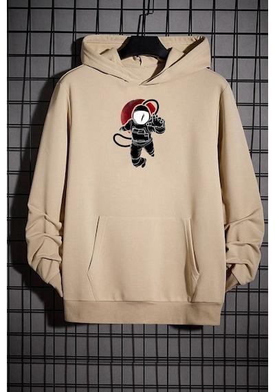 Uyguntarz Unisex Astronot Baskılı Sweatshirt Bej