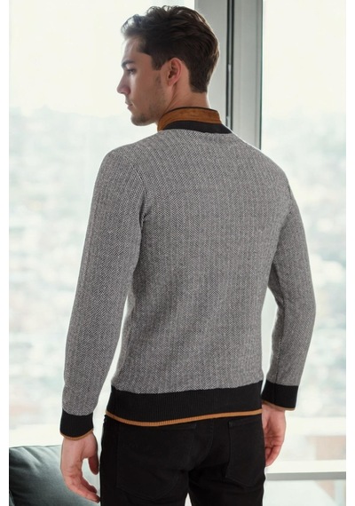 9039 Dewberry Erkek Sweatshırt-desenli Siyah Desenli Siyah