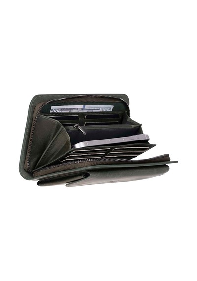 Bloominbag Faron Forest Green Telefon Bölmeli Hakiki Deri Unisex Clutch Çanta Yeşil